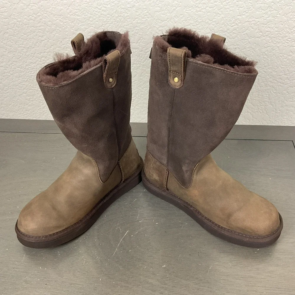 Ugg Australia Jesslyn Leather & Suede Chocolate Brown Boots Girls' Size 3 US